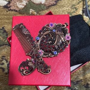 Elegant Bronze Hair Comb and Mirror Set